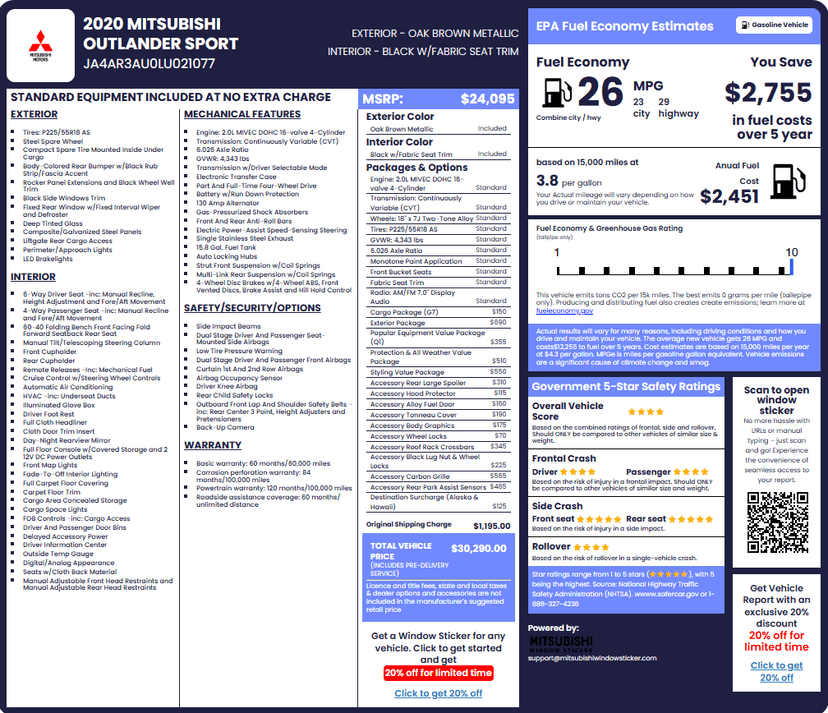 Build Sheet for Modern Mitsubishi Vehicles
